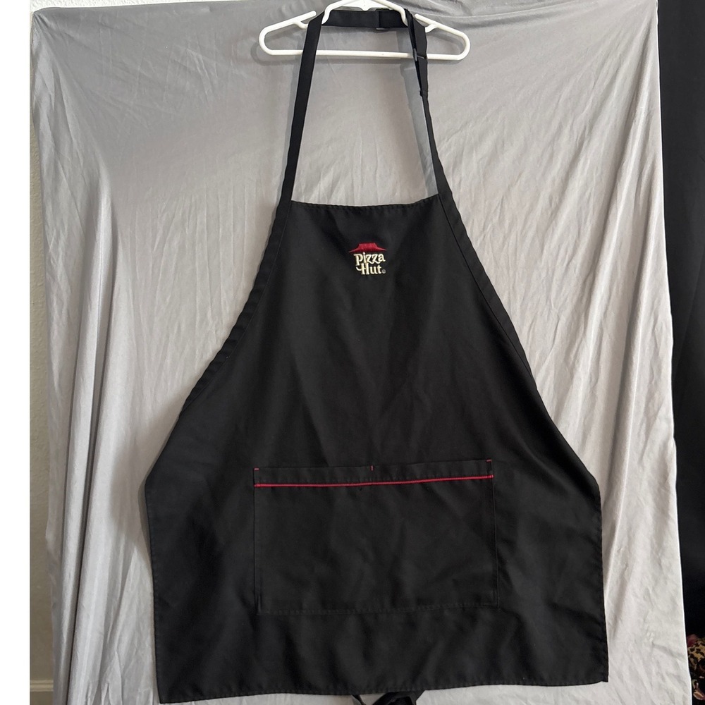 Pizza Hut Bib Apron Black Fast Food Workwear Embroidered Logo Pocket Uniform